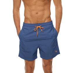 donhobo Badehose für Herren Schnelltrocknend Boardshorts Atmungsaktiv Wasserabweisend Badeshorts Männer Trainingsshorts Elastisch Verstellbar Mit Tunnelzug Meshfutter (Denimblau, XL) von donhobo