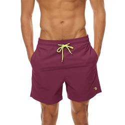 donhobo Badehose für Herren Schnelltrocknend Boardshorts Atmungsaktiv Wasserabweisend Badeshorts Männer Trainingsshorts Elastisch Verstellbar Mit Tunnelzug Meshfutter (Weinrot, XS) von donhobo