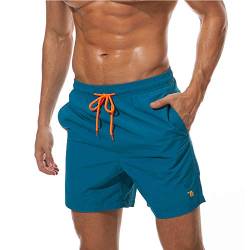 donhobo Badeshorts für Herren Schnelltrocknend Schwimmhose Badehose Jungen Strand Surf Freizeit Schwimmen Laufen Board Shorts (Pfauenblau, XL) von donhobo