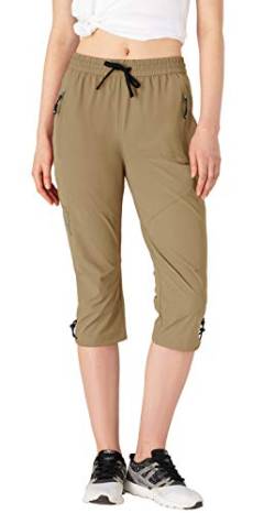 donhobo Damen 3/4 Hose Outdoor Wanderhose Sommer Atmungsaktiv Schnell Trockend Leicht Lange Shorts Camping Trekkinghose (Khaki, L) von donhobo