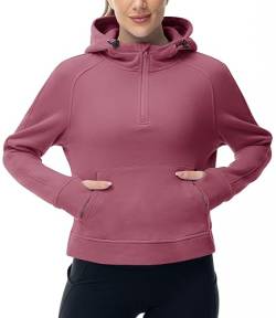 donhobo Damen Hooded Sweatshirts mit Halb Reißverschluss Fleece Kapuzenpullover 1/2 Zip Hoodie Oberteile Sport Streetwear Kapuze Tops, Fuchsie, M von donhobo