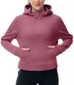 donhobo Damen Hooded Sweatshirts mit Halb Reißverschluss Fleece Kapuzenpullover 1/2 Zip Hoodie Oberteile Sport Streetwear Kapuze Tops, Fuchsie, S von donhobo
