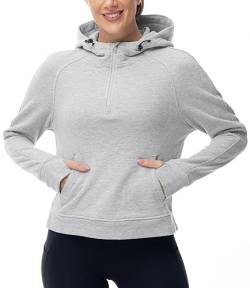 donhobo Damen Kapuzenpullover Sweatshirts Halb Reißverschluss Crop Hoodie Fleece Gefüttert Kragen Zip Up Hoodies Langarm Tops, Hellgrau, XL von donhobo