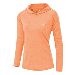 donhobo Damen Langarm Sportshirt Sweatshirt Laufshirt UPF 50+ Sonnenschutz Hoodies Laufen Yoga Tops mit Daumenlöcher (Hellorange, 2XL) von donhobo