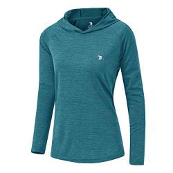 donhobo Damen Langarm Sportshirt Sweatshirt Laufshirt UPF 50+ Sonnenschutz Hoodies Laufen Yoga Tops mit Hut (Blau, 2XL) von donhobo
