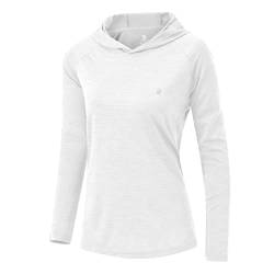 donhobo Damen Langarm Sportshirt Sweatshirt Laufshirt UPF 50+ Sonnenschutz Hoodies Laufen Yoga Tops mit Hut (Weiß, M) von donhobo