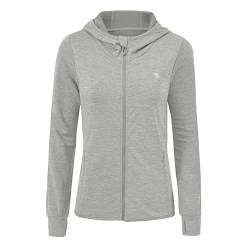 donhobo Damen Laufjacke Sportjacke Langarm Kapuzenjacke Sweatjacke für Yoga Fitness mit Daumenloch und Tasche (Silber grau, M) von donhobo