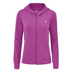 donhobo Damen Laufjacke Sportjacke Langarm Kapuzenjacke Trainingsjacke Sweatjacke Atmungsaktive mit Daumenloch und Tasche für Laufen Yoga Fitness (Violett, M) von donhobo