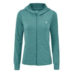 donhobo Damen Laufjacke Sportjacke Langarm Trainingsjacke Leichte Sweatjacke mit Tasche Daumenloch Für Yoga Fitness (Cyan Blau, M) von donhobo