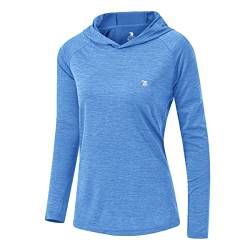 donhobo Damen Laufshirt Langarm Sportshirt Schnelltrocknend UV Schutz Hoodie Pullover T-Shirts Yoga Training Gym Tops mit Daumenlöcher (Tiefes Seeblau, L) von donhobo