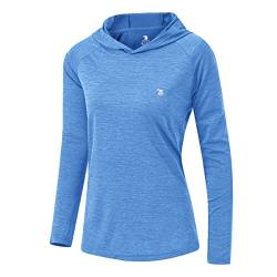 donhobo Damen Laufshirt Langarm Sportshirt Schnelltrocknend UV Schutz Hoodie Pullover T-Shirts Yoga Training Gym Tops mit Daumenlöcher (Tiefes Seeblau, M) von donhobo