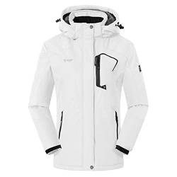 donhobo Damen Outdoorjacke Winddicht Wasserdicht Atmungsaktiv Funktionsjacke Verdickt Fleece-Futter Winterjacke Softshelljacken Wanderjacke (Reines Weiß, L) von donhobo