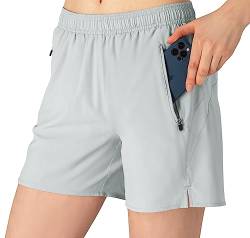 donhobo Damen Shorts Sommer Laufhose Kurz Sporthose Trainingshose Sport Shorts Atmungsaktiv Fitness Kurze Hose Laufshorts (Hellgrau, L) von donhobo