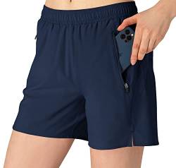 donhobo Damen Shorts Sommer Schnelltrocknende Laufshorts mit Taschen Sport Kurze Hosen Fitness Yoga Laufhose (Navy blau, M) von donhobo