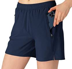 donhobo Damen Shorts Sommer Schnelltrocknende Laufshorts mit Taschen Sport Kurze Hosen Fitness Yoga Laufhose (Navy blau, XS) von donhobo