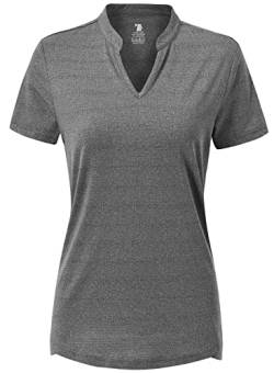 donhobo Damen Sport Fitness T-Shirt Kurzarm V-Ausschnitt Laufshirt Atmungsaktiv Schnell Trocken Shortsleeve Gym Yoga Top (Dunkelgrau, M) von donhobo