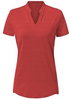 donhobo Damen Sport Fitness T-Shirt Kurzarm V-Ausschnitt Laufshirt Atmungsaktiv Schnell Trocken Shortsleeve Gym Yoga Top (Tiefes Rot, XL) von donhobo