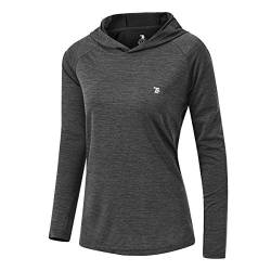 donhobo Damen Sport Shirt Langarm Laufshirt Pullover Sweatshirts Fitness Hoodies Running Tops mit Daumenlöcher (Dunkelgrau, XL) von donhobo