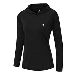 donhobo Damen Sport Shirt Langarm Laufshirt Pullover Sweatshirts Fitness Hoodies Running Tops mit Daumenlöcher (Schwarz, M) von donhobo