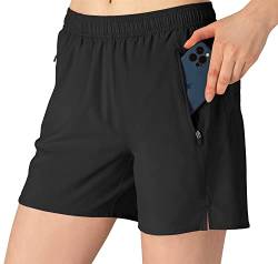 donhobo Damen Sport Shorts Kurze Hose Schnell Trocknend Sporthose Leicht Laufshorts mit Reißverschlusstasche (Schwarz, L) von donhobo