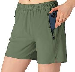 donhobo Damen Sport Shorts Sommer Kurze Hose Schnell Trocknend Fitness Yoga Shorts Gym Jogging Training Sporthose (Armeegrün, M) von donhobo