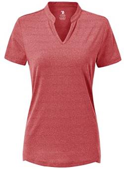 donhobo Damen Sport T-Shirt Kurzarm V-Ausschnitte Laufshirt Sommer Leichte Atmungsaktiv Schnell Trockened Fitness Running Yoga Tops (Rot, L) von donhobo