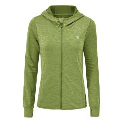 donhobo Damen Sportjacke Laufjacke voll Reißverschluss Leichte Atmungsaktiv Trainingsjacke Langarm Fitness Yoga Hoodie Jacke mit Daumenloch (Frucht Grün, XL) von donhobo