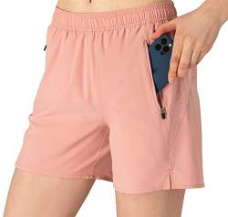 donhobo Damen Sportshorts Laufshorts Kurze Running Sporthose Fitness Training Yoga Gym Shorts mit Reißverschlusstasch (Rosa, L) von donhobo