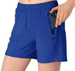 donhobo Damen Sweat Shorts Sport Kurze Hose Schnell Trocknend Laufshorts Jogginghose mit Reißverschlusstaschen (Blau, L) von donhobo