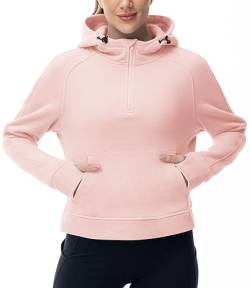 donhobo Damen Sweatshirt Pullover Langarm Fleece Kapuzenpullover 1/2 Zip Sweatjacke Kapuze Hoodie Sport Style Casual Fitness Training, Rosa, S von donhobo