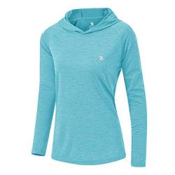 donhobo Damen UPF 50+ Hoodie Pullover Workout Laufen Yoga Wandern Top Leichte Langarm Sweatshirts mit Daumenlöchern (Himmelblau, 2XL) von donhobo