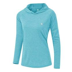 donhobo Damen UPF 50+ Hoodie Pullover Workout Laufen Yoga Wandern Top Leichte Langarm Sweatshirts mit Daumenlöchern (Himmelblau, XS) von donhobo