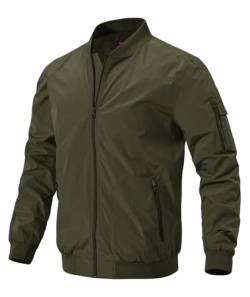 donhobo Herren Bomberjacke Freizeit Übergangsjacke Leichte Fliegerjacke Stehkragen Pilotenjacke Herbst Frühling Blouson mit Reißverschlusstaschen (Grün, M) von donhobo