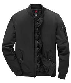 donhobo Herren Bomberjacke Warm Gefüttert Jacke Fleecejacke Full Zip Outdoorjacke Winterjacke Herbst Winddichte Übergangsjacke Freizeitjacke, Schwarz, L von donhobo