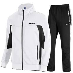 donhobo Herren Jogging Anzug Trainingsanzug Sporthose 2-Teiliges Outfit Sport Set Langarm Jogginganzug Fitness Gym Training Sportanzug (02weiß scharz, M) von donhobo