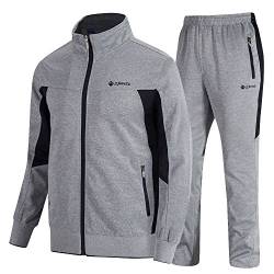 donhobo Herren Jogginganzug Trainingsanzug Sportanzug Fußball Sporthose Hoodie Hose für Gym Warm Tracksuit(02Grau,L) von donhobo