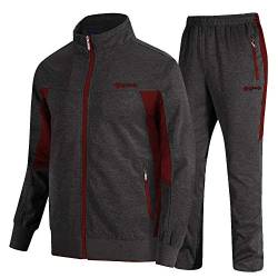 donhobo Herren Jogginganzug Trainingsanzug Sportanzug Fußball Sporthose Hoodie Hose für Gym Warm Tracksuit (02Dunkelgrau rot, 2XL) von donhobo