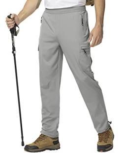 donhobo Herren Jogginghose Leichter Trekkinghose Wanderhose Schnelltrocken Atmungsaktiv Outdoorhose Sportlich Freizeit Reise mit Reißverschlusstasche (Hellgrau, M) von donhobo