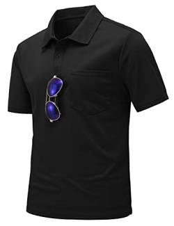 donhobo Herren Polo-Shirt Schnelltrocknend Performance Kurzarm Polohemd Outdoor Atmungsaktives Casual Golf Sport T-Shirts (Schwarz, M) von donhobo