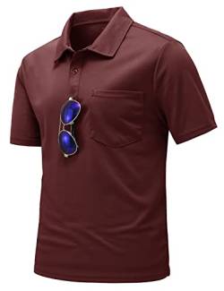 donhobo Herren Polo Shirts Kurzarm Golf Tshirts Schnelltrocknend Sport Outdoor Sommer Poloshirt mit Brillenhalter Knopfleiste (Weinrot, S) von donhobo