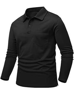 donhobo Herren Polohemd Langarm Poloshirt Männer T-Shirt Gym Fitness Leicht Atmungsaktiv Outdoor Sport Golf Shirts Freizetshirt Arbeitshirt, Schwarz, M von donhobo