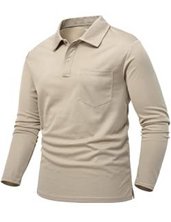 donhobo Herren Poloshirt Polohemd Regular Fit Golf T Shirts Männer Tactical Shirt Langarm Funktionsshirt Leicht Atmungsaktiv Outdoor Sport Freizeitshirt, Khaki, 3XL von donhobo