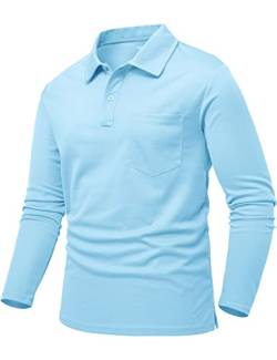 donhobo Herren Poloshirts Langarm Golfshirts Schnelltrocknend Atmungsaktiv Outdoor Funktionsshirt Tennis Arbeit Casual Polo T-Shirts Tops, Himmelblau, XL von donhobo