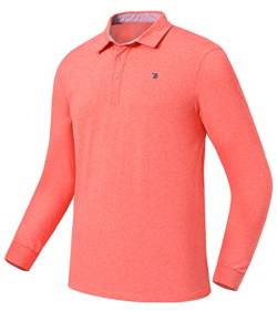 donhobo Herren Premium Poloshirts Basic Langarm Polohemd Einfarbig Stretch Polo Kragen Fleecefutter Pullover Freizeit Golf Tennis T-Shirt Orange 2XL von donhobo