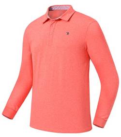 donhobo Herren Premium Poloshirts Basic Langarm Polohemd Einfarbig Stretch Polo Kragen Fleecefutter Pullover Freizeit Golf Tennis T-Shirt Orange M von donhobo