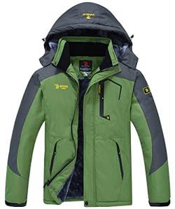 donhobo Herren Schneejacke Winddicht wasserdichte Skijacken Winter Fleecejacken mit Kapuzen Regenmantel Outdoor Wanderjacke(Grün,M) von donhobo