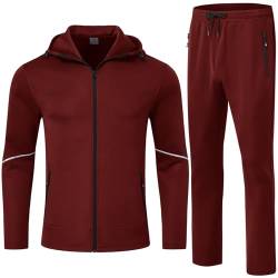 donhobo Herren Sweat Suit Trainingsanzug Jogginganzug Sportanzug für Männer Jogginghosen Gym Tracksuit Sportjacke Lässig Oberteile und Sporthose, Rot, L von donhobo