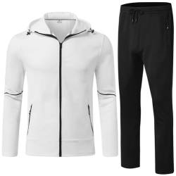 donhobo Herren Trainingsanzug Polyester Jogginganzug Sportanzug 2 Piece Sportjacke und Sporthose Gym Tracksuit Hoodie Atmungsaktiv Hausanzug, Weiß, M von donhobo