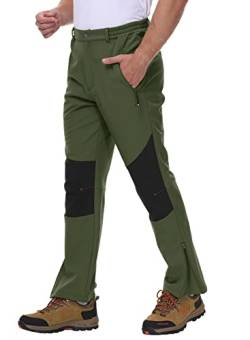 donhobo Herren Wanderhose Wasserdicht Softshellhose Outdoorhose Winddicht Warm Gefüttert Skihose Funktionshose Winter Trekkinghose (Grün, 34) von donhobo