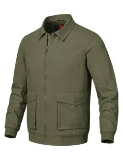 donhobo Jacke Herren Übergangsjacke Leichte Militär Jacke Herbstjacke Armeejacke Baumwolle Freizeit Blouson Bomberjacke mit Multi Taschen, Armeegrün, XL von donhobo